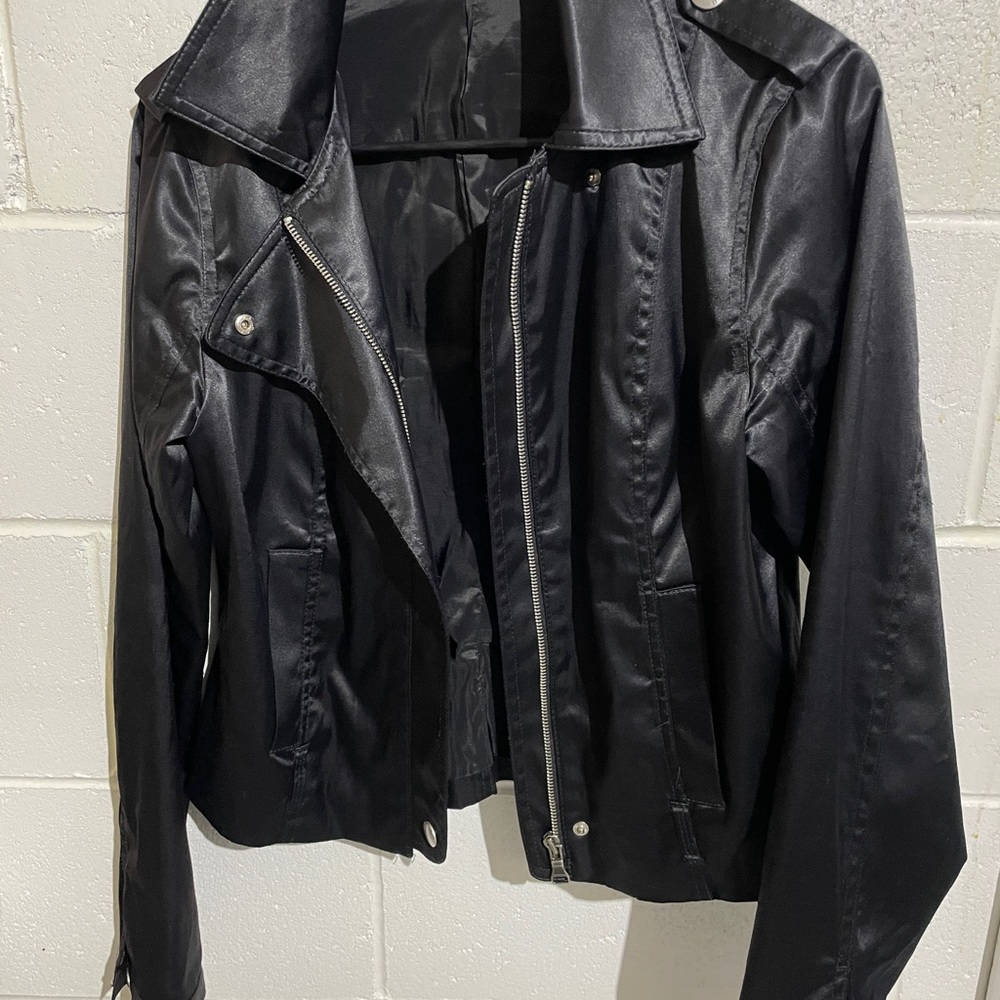 Black Satin Moto Jacket. Express Design Studio
